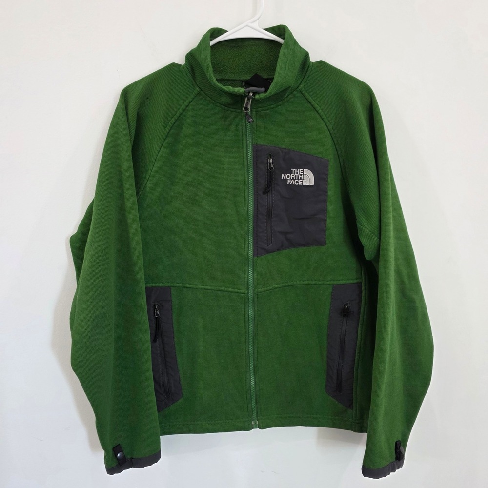 The North Face Mens Fleece Jacket Size Small Green Full Zip Grid Fleece Outdoor